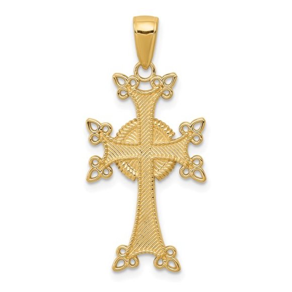 14K Polished Textured Armenian Cross Pendant